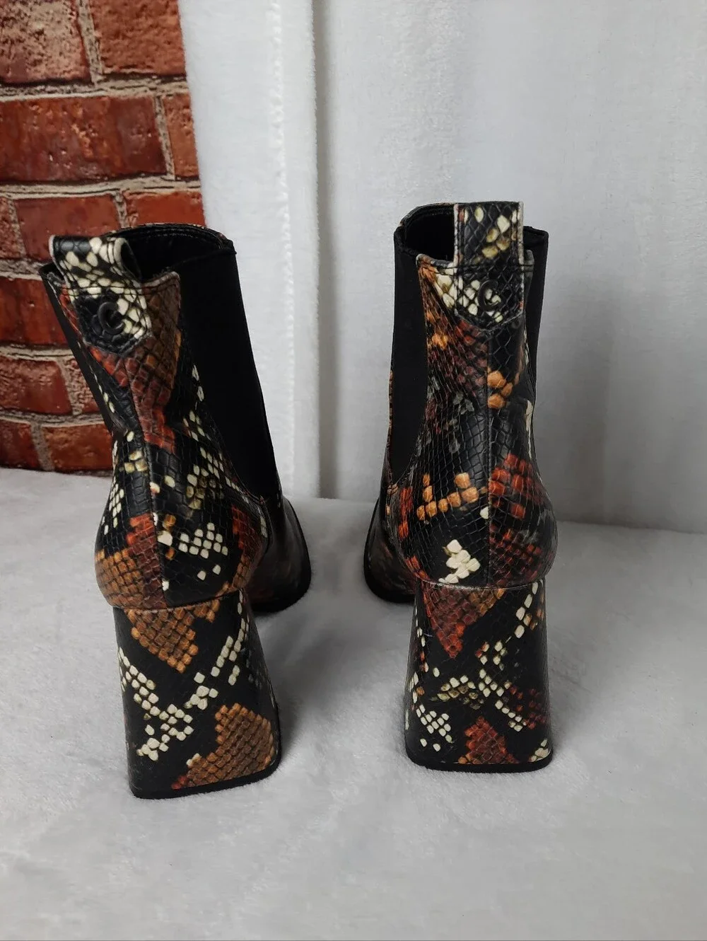 Sam Edelman Snake-Print Ankle Boots in Black, Brown & Cream